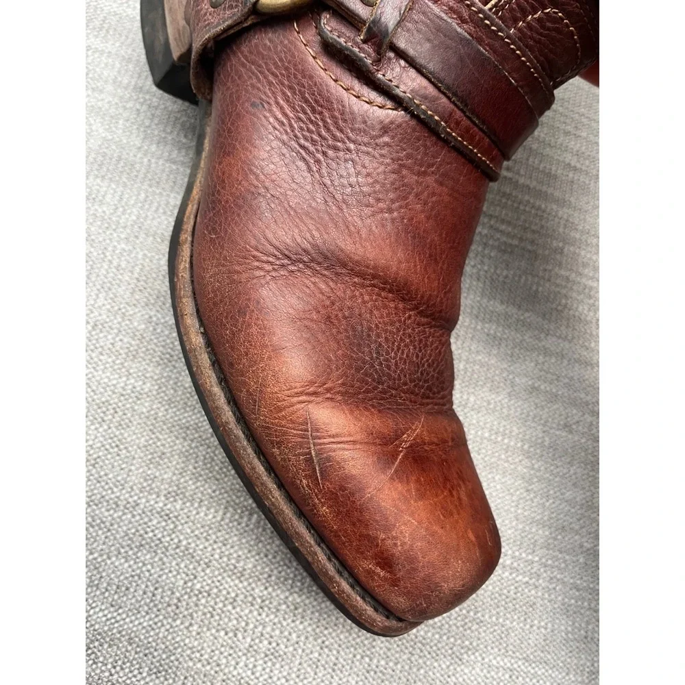 Frye Harness 12R Boots Mens 11 Brown Leather Biker Western Square Toe Distressed